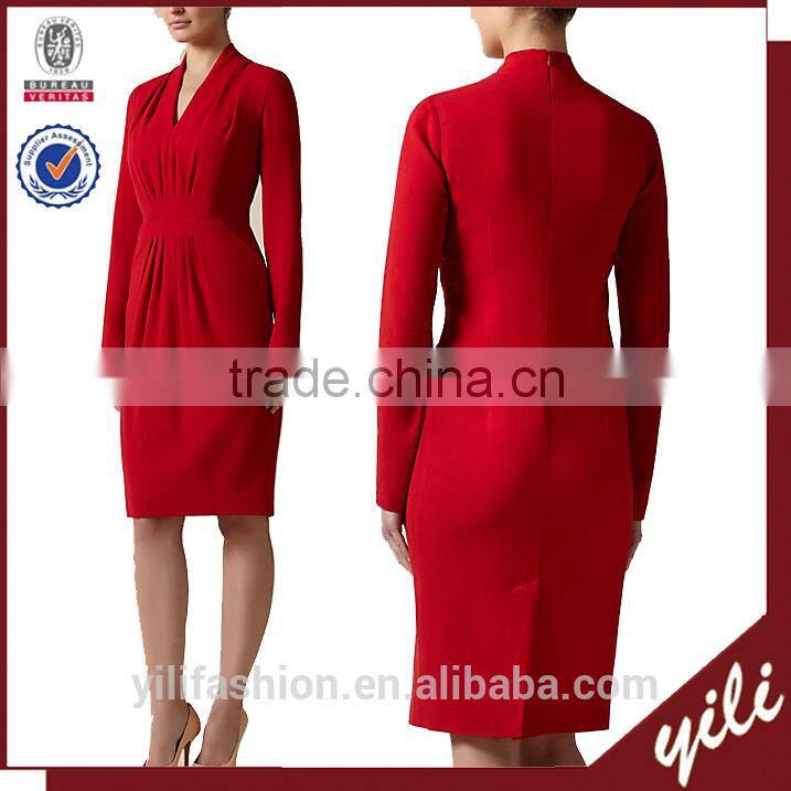 100% Wool V-Neck Cherry Gathered Front Wool pregnant women wedding dresses 2014