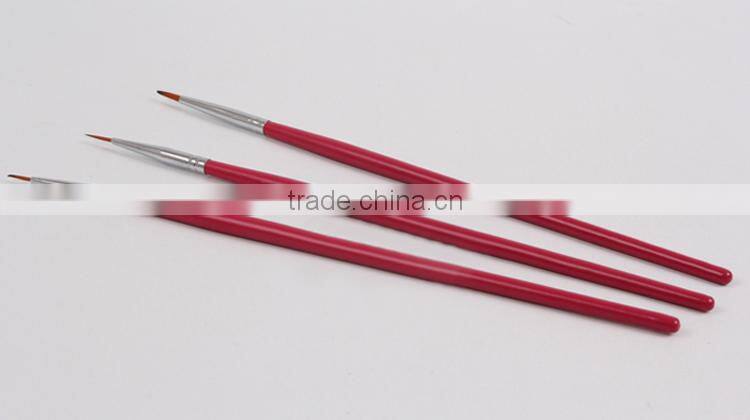 Red wood handle nail art pointed end brush nail art brush 3 point set
