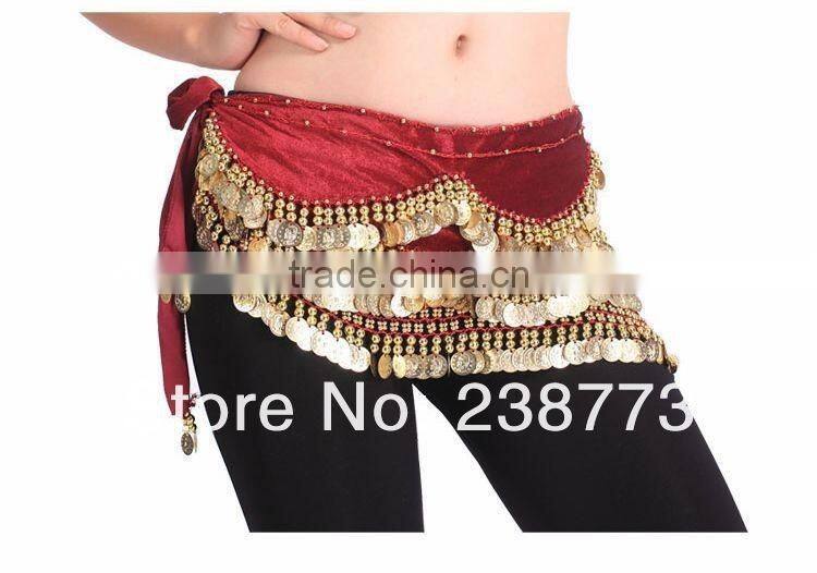 2016 New designs cheap belly dance sequin coin belts belly dancing costume hip scarf for women 13 colors available