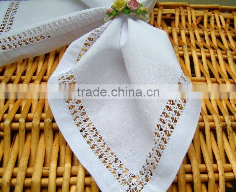 Hand hemstitched napkin, embroidered napkin, embroidery napkin, white cotton napkin, 100% cotton napkin