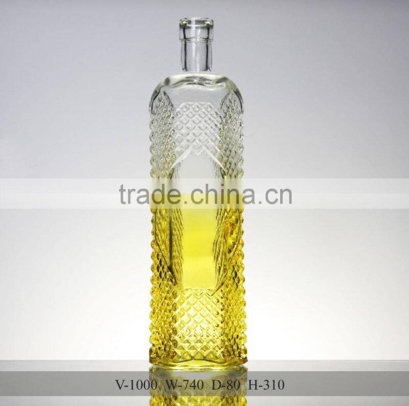 custom made beer packing bottle with engraved, glass wine bottle