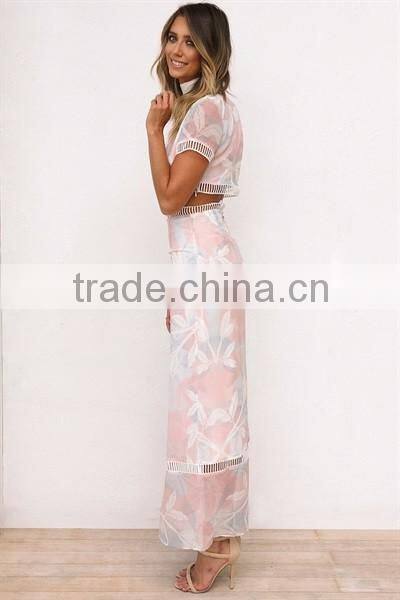 Latest floral print dress fashion dress two piece of maxi dress for women
