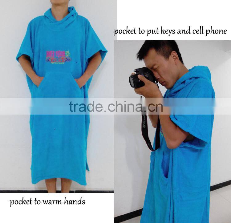100% cotton terry blue color seashore surfer robe towel poncho woven terry adult robe towel