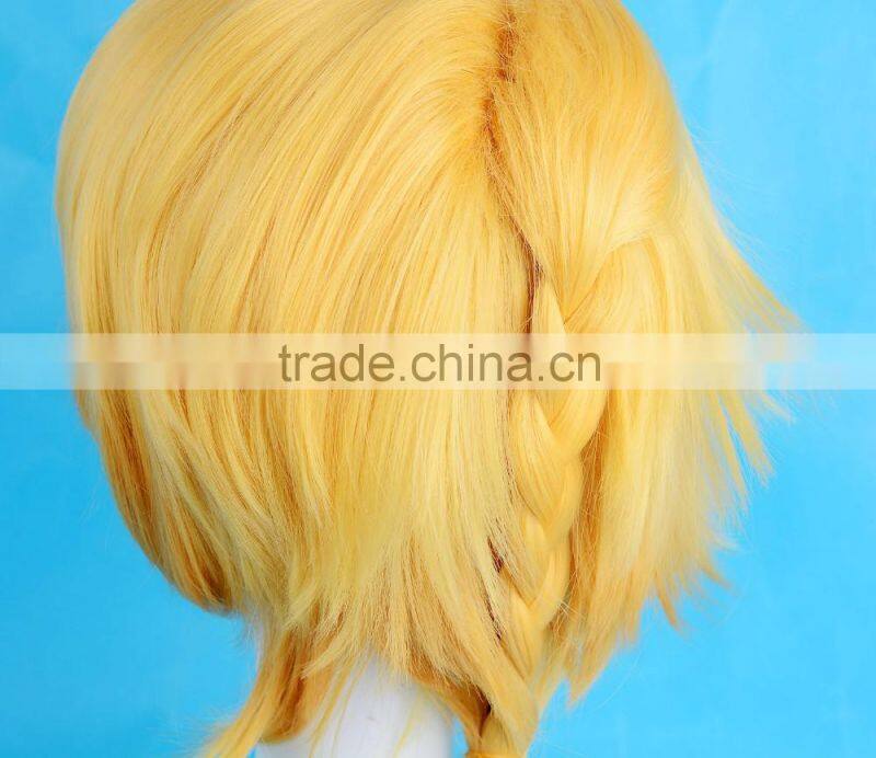 Short Bob Hair Yellow Cosplay Wig for Bright Party , Synthetic Hair