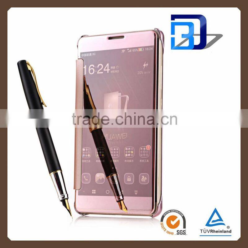 2016 luxury electroplate Clear view smart flip leather mirror case for huawei ascend mate 7 mobile accessories china supplier