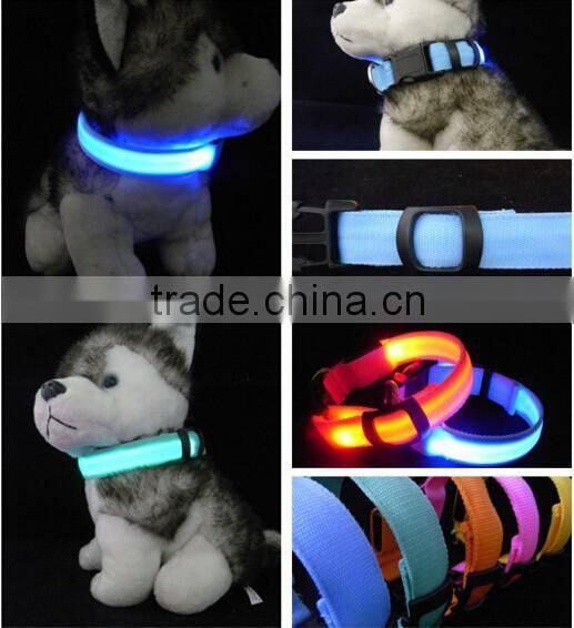 High Quality Nylon Nylon LED Flashing Dog Collar With 3 Flashing Mode 8 colour