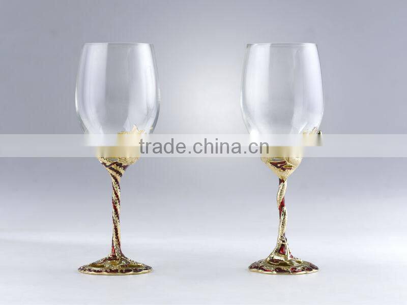 RORO Auspice dragon and phoenix enamel crystal glass red wine glass
