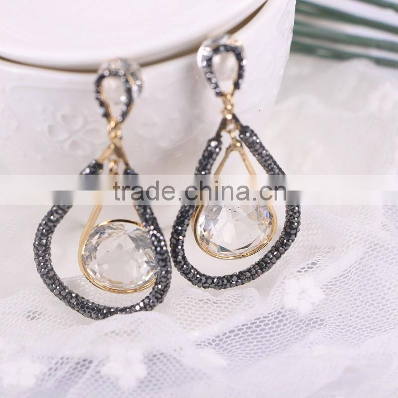 Crystal Zircon Dangle Jewelry Earring, Pave Rhinestone Waterdrop Fashion Gold Earring Studs