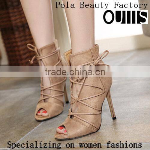 2016 Elegant peep toe fashion half boots high heel lace-up peep toe ankle boots for Carton Fair PE4232