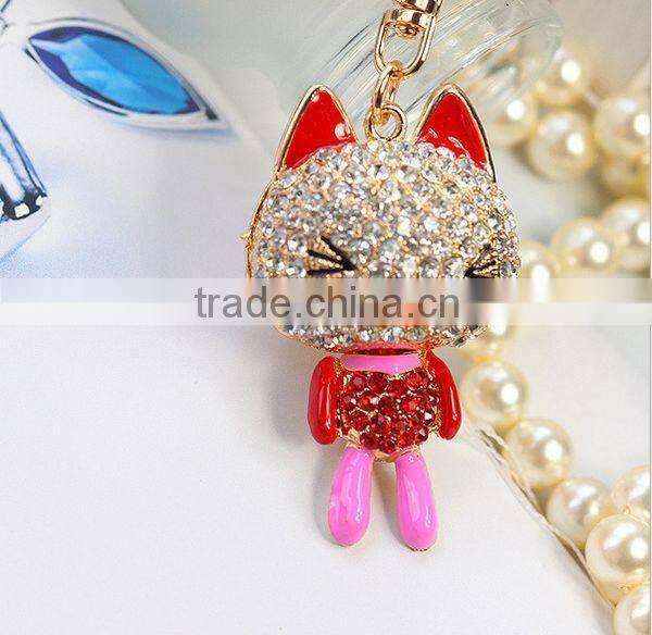2014 Rhinestone Cat Key chain , Animal Bag Pendant ZTKC-195