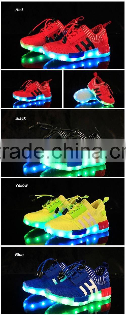 2016 The Newest Flyknit Fabric Colourful Lights Kids Light Up Shoes