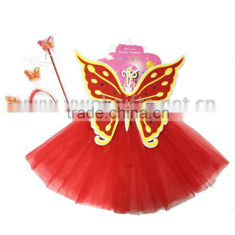 Tinkerbell Tutu Red Butterfly Childs Fairy Costume Wing Wand Set