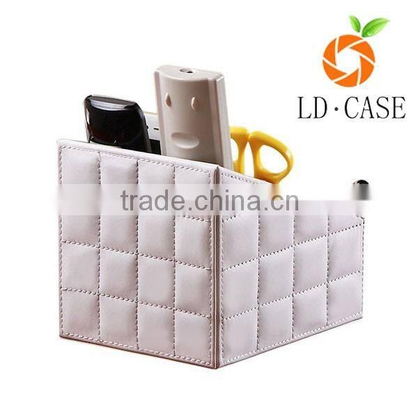 wholesale good price Handmade white print faux leather desk organizer