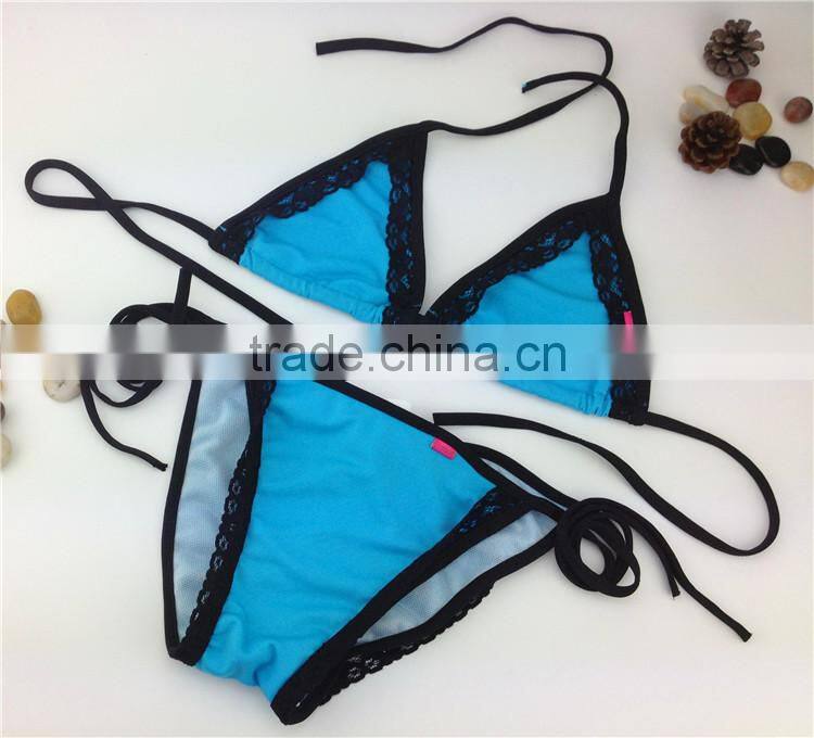 Cheap Women Sexy Beach Bikini Suit Top Thong Lace Pucker Butt Swimwear Bra Plus String