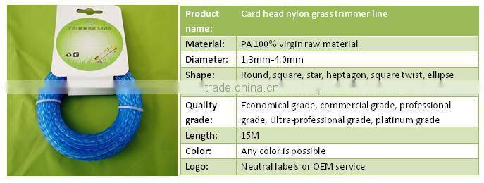 15mm commercial grade nylon trimmer line /grass cutter nylon line