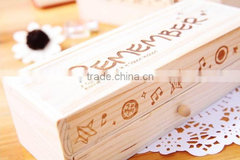 Cute Vintage Wooden Boxes Stationery Bag Double Drawer School Pen/Wooden DIY pencil box with small blackboard and drawer