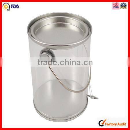 round and handle hot sale metal pvc transparent tin box