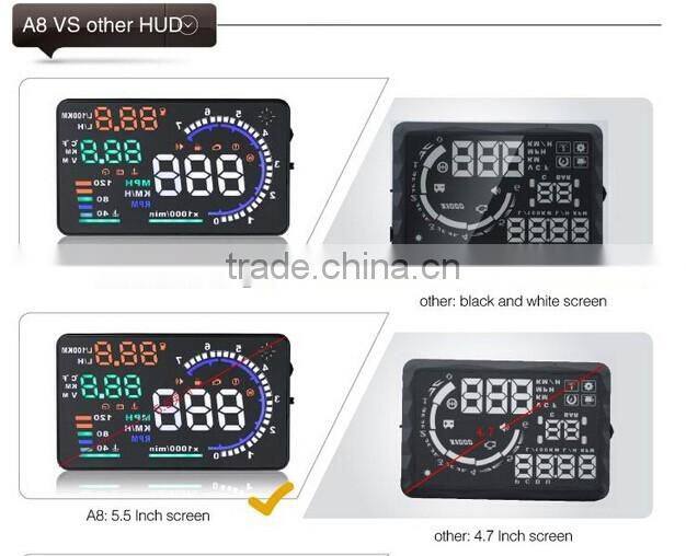 2016 New 5.5" Screen A8 Auto Car HUD Head Up Display KM/h & MPH Overspeed Warning Alarm System Car Speed Head UP LED Display