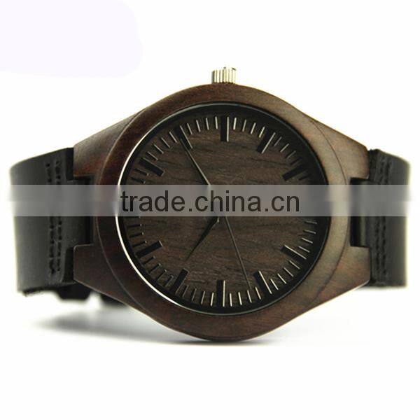 Custom logo watch mens retro ebony watches with leather strap