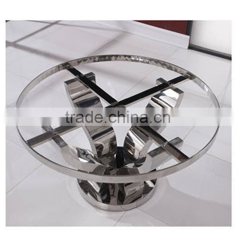Foshan modern round stainless steel dining table with marble top AH6603