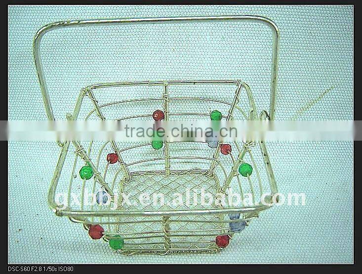 Sterling silver wire decorative with mix pearl small festival gift basket with handle
