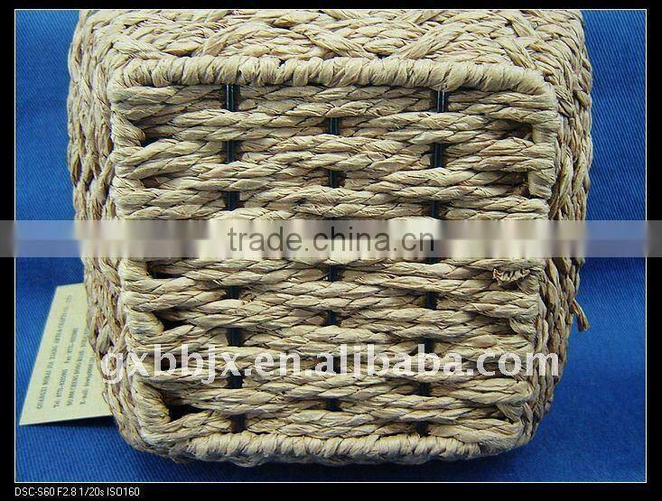 Brown square paper rope woven iron frame multipurpose storage box