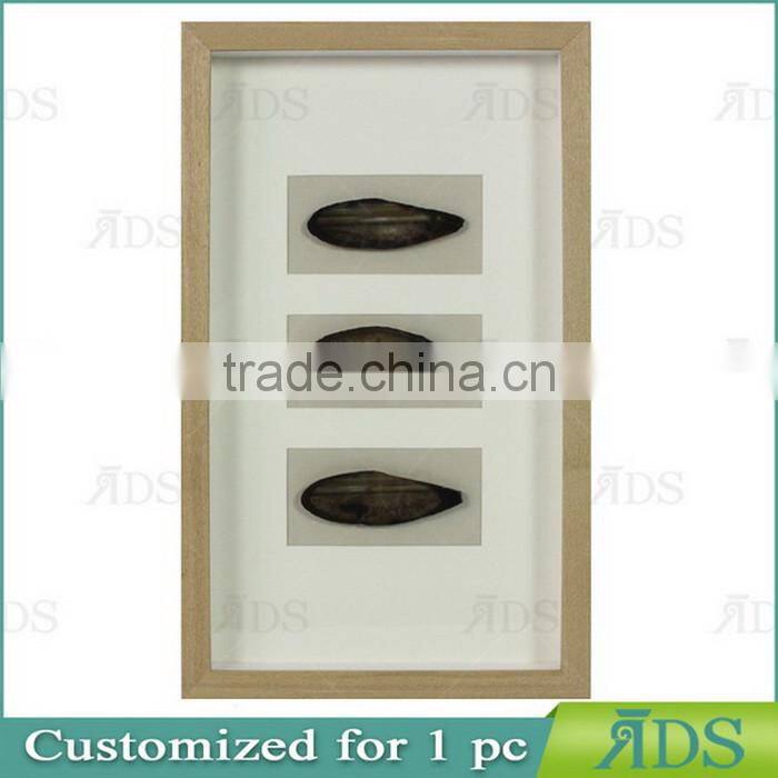 Shadow Box Frame With A Light Gray Wash And Encasing Colorful Natural Agate Under Glass