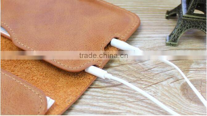 Portable genuine leather pouch smart phone case with earphone for iphone 7/7 Plus
