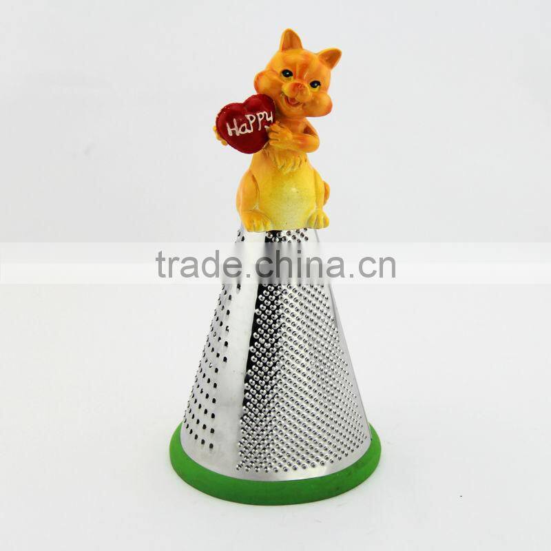 Happy kitten 8 inch resin statue stainless steel kitchen grater EU standard