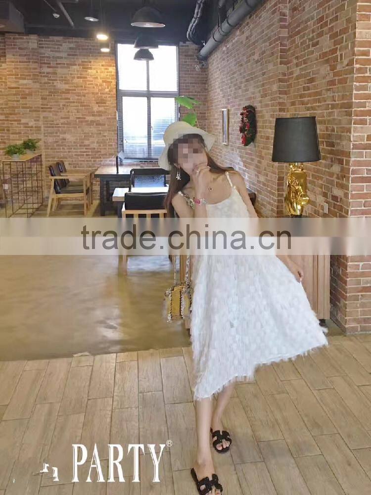 guangzhou oem clothing women pearl detail dresses angel cami feather dress