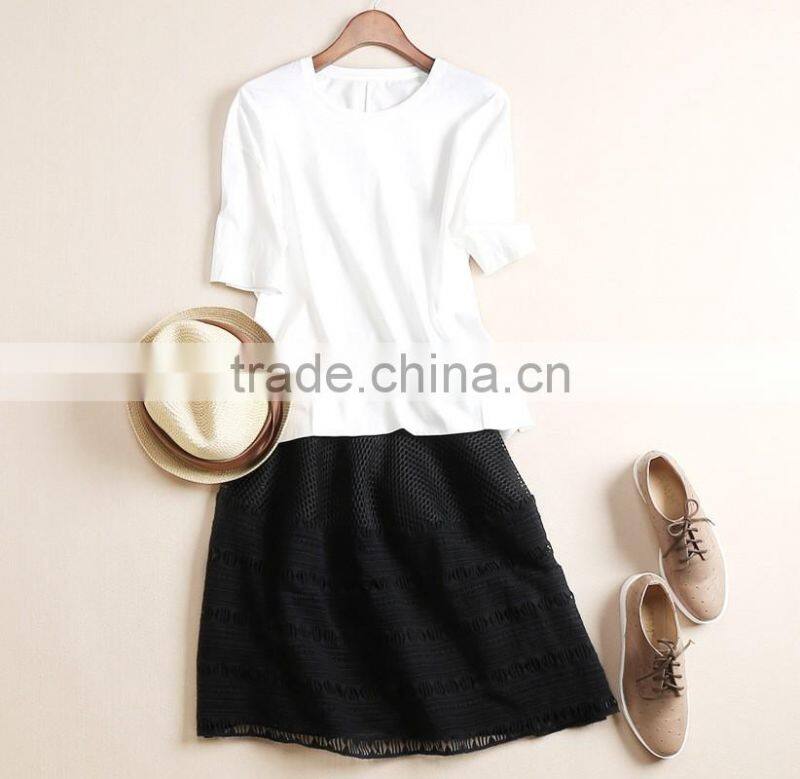 2016 Top selling plain dyed cotton summer fashion design short sleeves elegant blouses