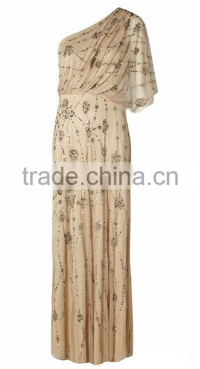 lady/girl elegant/graceful evening dress/one shoulder shiny beaded floor length christmas dresses