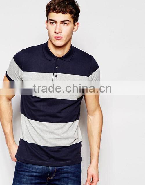 Factory wholesale 100% cotton jersey wide stripe men polo shirt custom your own logo