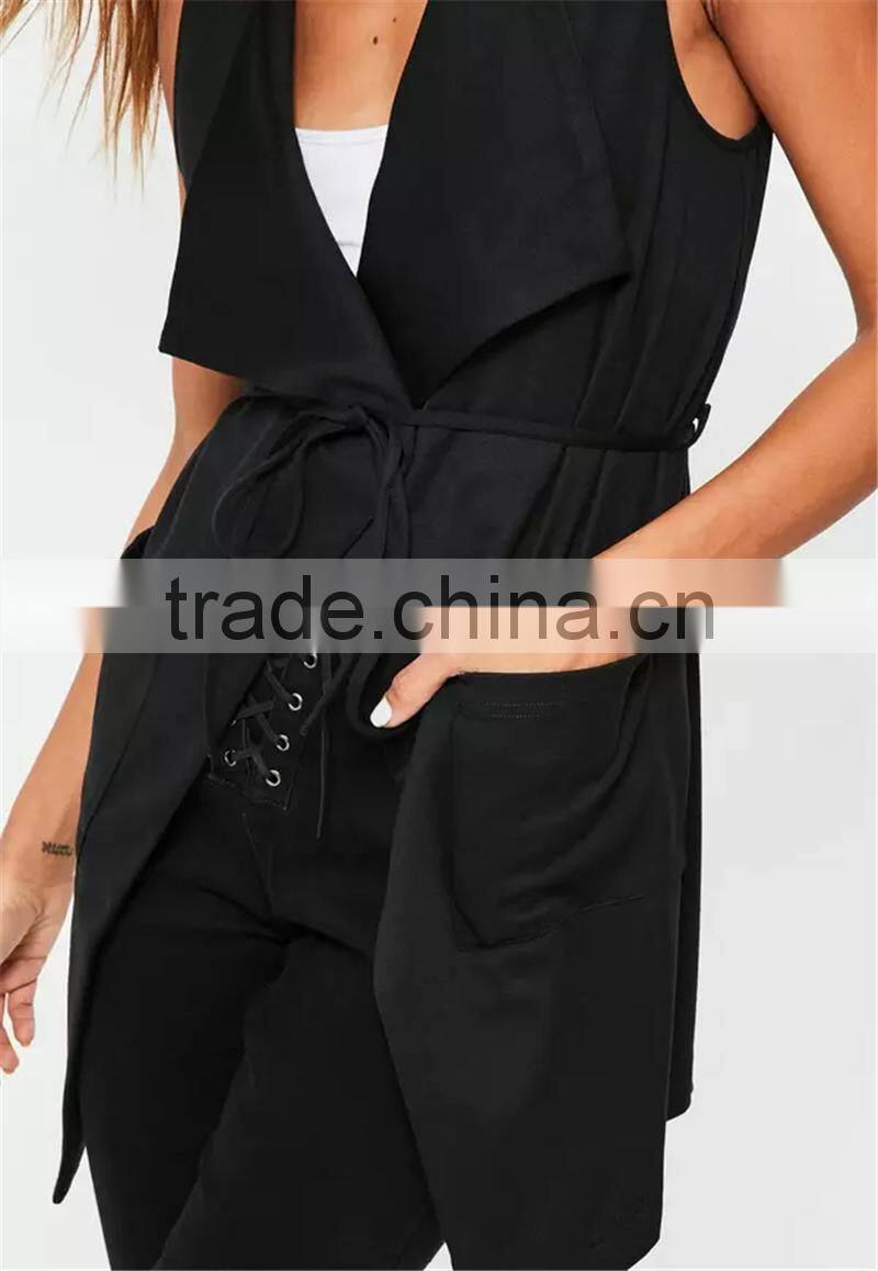 MGOO 2017 Custom High End Black Ponte Sleeveless Blazers Women Office Wear Foshan Mnaufacteure Women Blazers