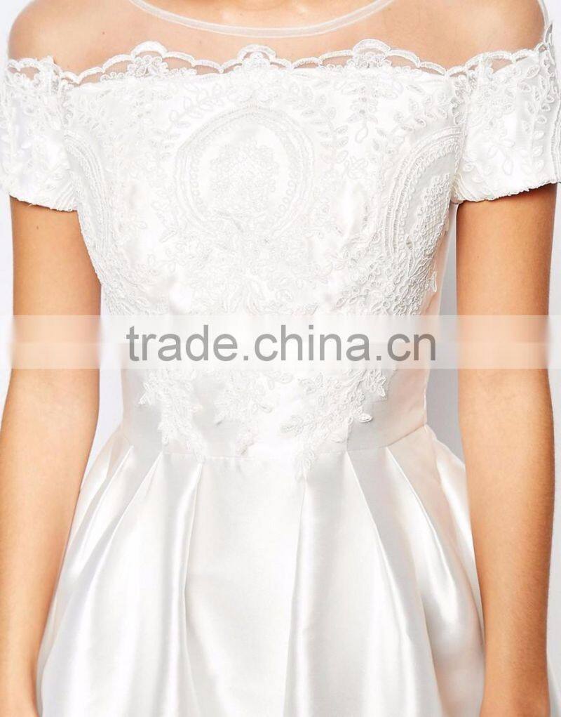 Custom Made Size Bridal Grown Maxi Dress With Embroidery And Cap Sleeve Wedding Dress Lvory And White