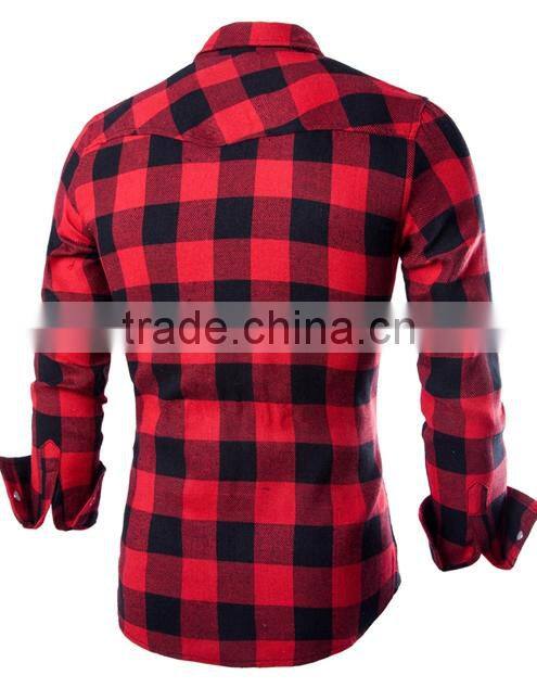 OEM big check high visibility flannel shirts for men with double pockets