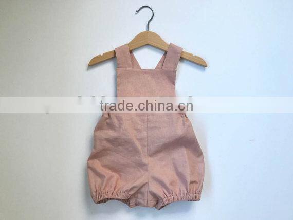 Summer Latest Design Baby Girls Clothes Toddler Soild Pink Jumpsuit Infant Sleeveless Linen Fabric Romper