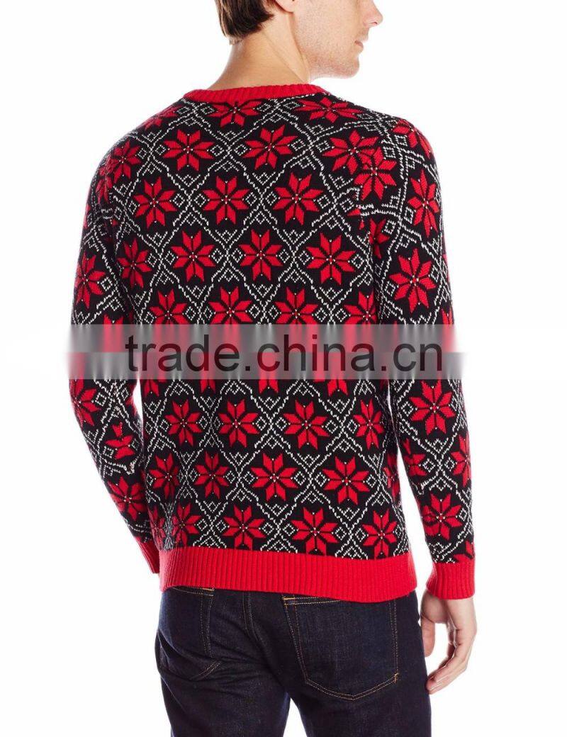 Men Black Sweater Allover Flower Pattern Knitted Christmas Sweater