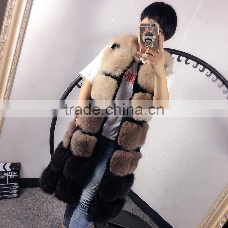Plus Size X-Long 100cm Whole Skin Real Natural Mex Fox Fur Vests Women Genuine Fox Fur Vests Gilets