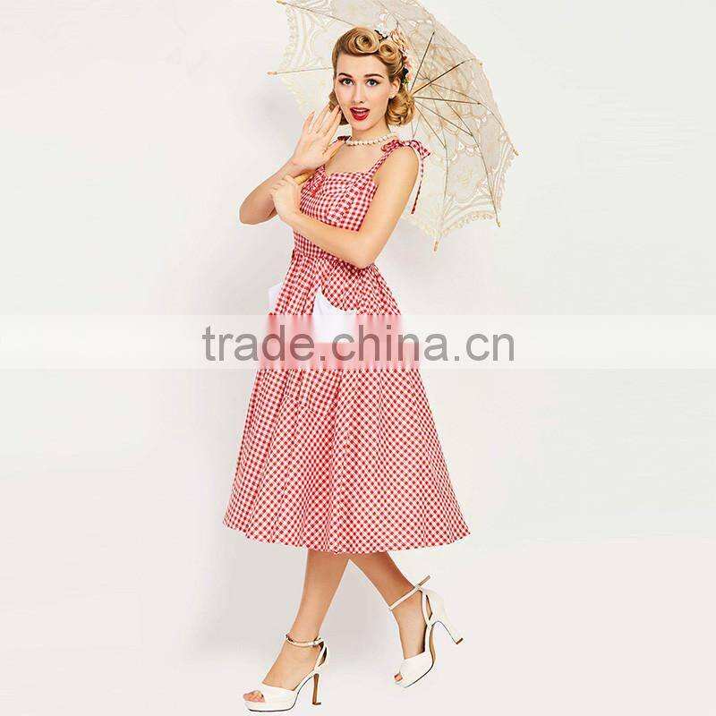 Vintage Dress 1950s Red Plaid Elegant Dresses Girls Party Dresses With Pocket