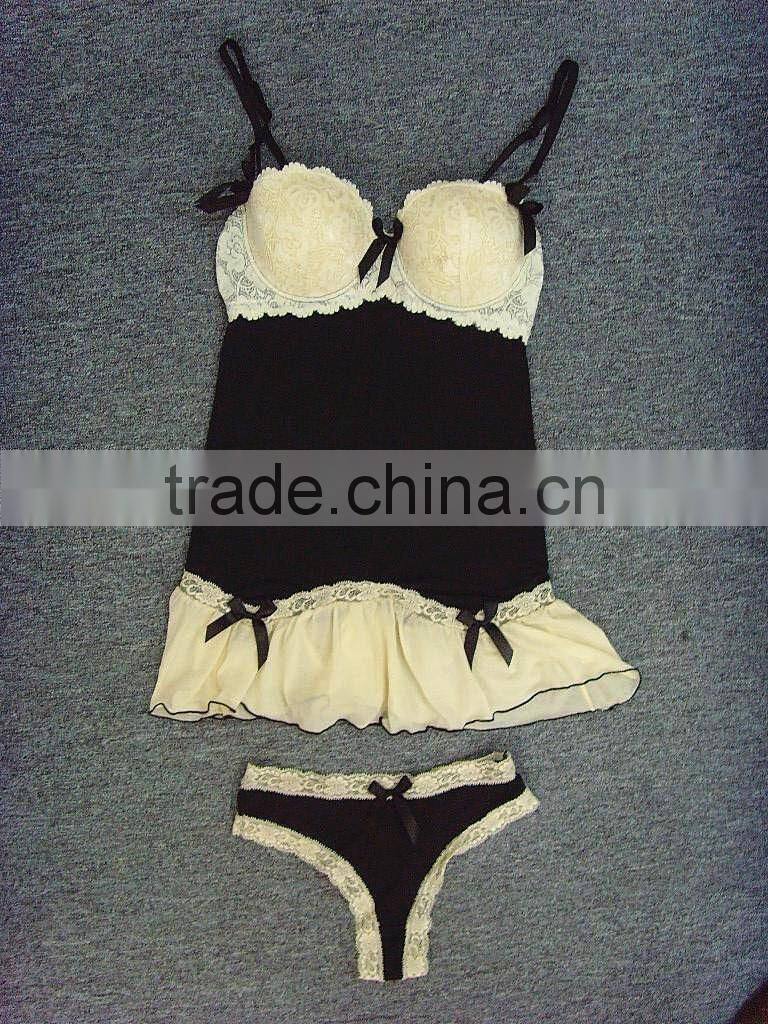 Ladies high quality lingerie beautiful new design thong ribbon sexy babydoll