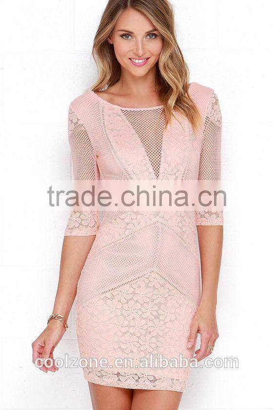 New arrival bodycon dress women half sleeves lace bodycon dress 2016