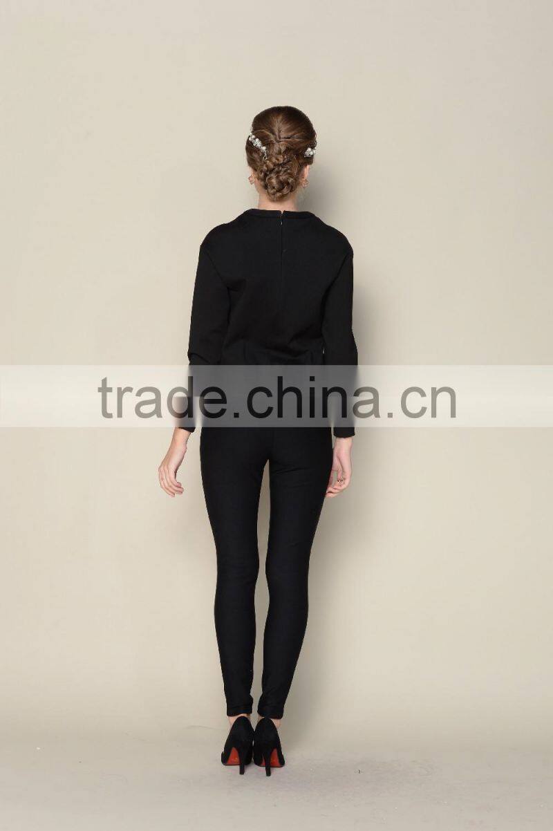 latest black long sleeve floral printing women designer blouse patterns