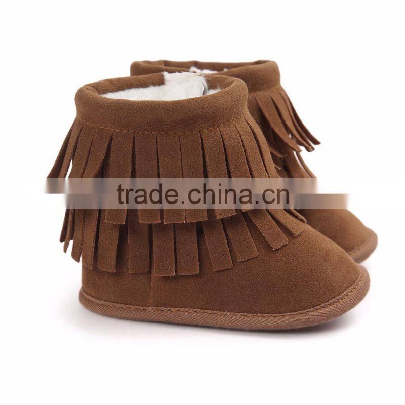fringed suede fabric baby warm boots