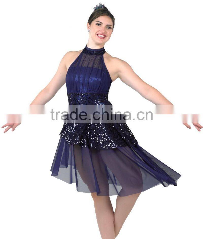 2016 - women lyrical long navy blue chiffon sexy western lady dress