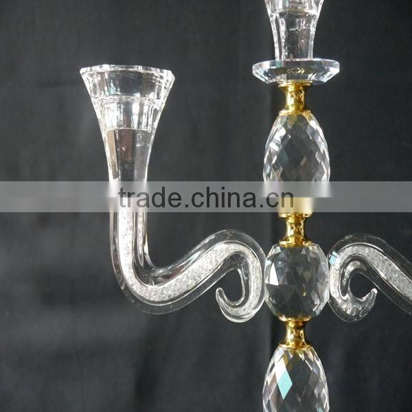 Wedding Decorative Candelabra,Crystal With Golden Metal Candle Holder
