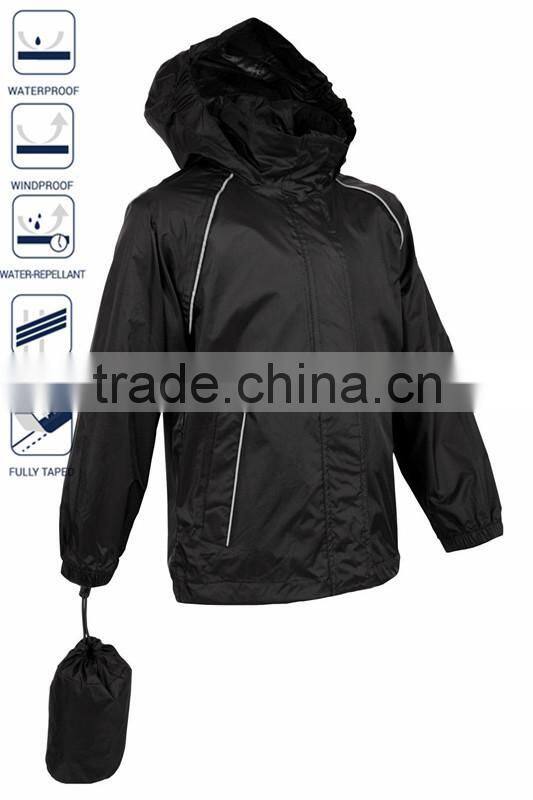 Reflective Plain Black Windbreaker Jacket with bag