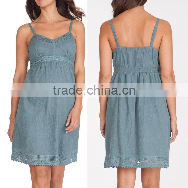 wholesale maternity dress, spaghetti strap crocheted lace blue pregnancy clothes