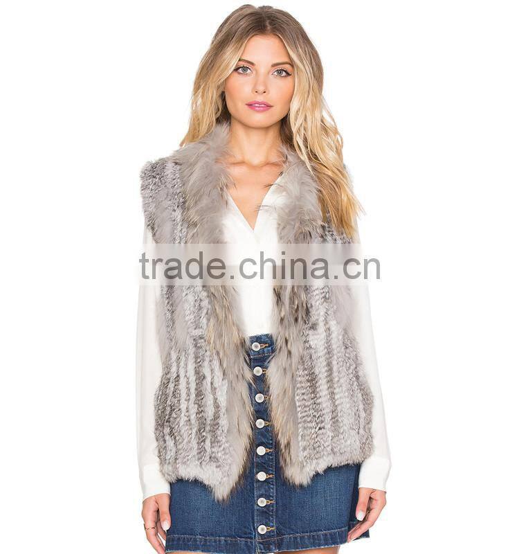 SJ324-01 Big Collar Raccoon Vests Hot Sale Danish Winter Women Clothing Collection