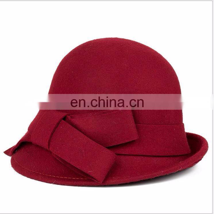 Promotion fashion korea style khaki bowknot felt winter women fascinator wide brim hat